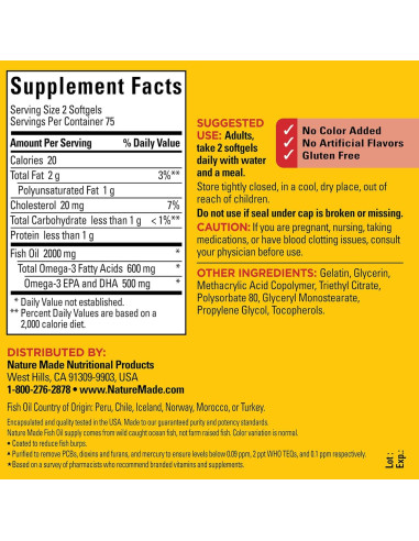 Nature Made Aceite de Pescado Omega 3 1000mg 150 Cápsulas