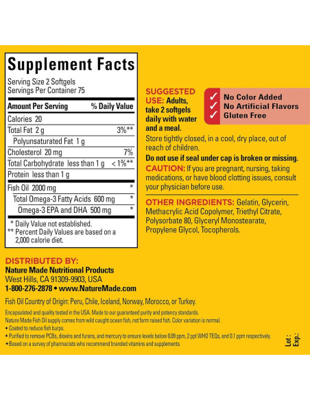 Nature Made Aceite de Pescado Omega 3 1000mg 150 Cápsulas