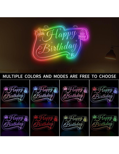Letrero de Neón LED Feliz Cumpleaños MissAudrey 55x34 cm RGB