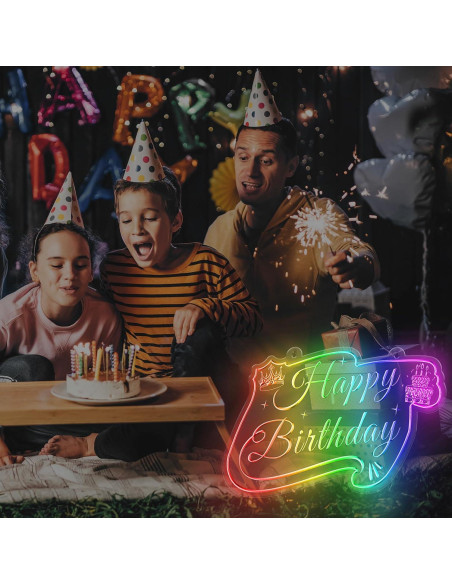Letrero de Neón LED Feliz Cumpleaños MissAudrey 55x34 cm RGB