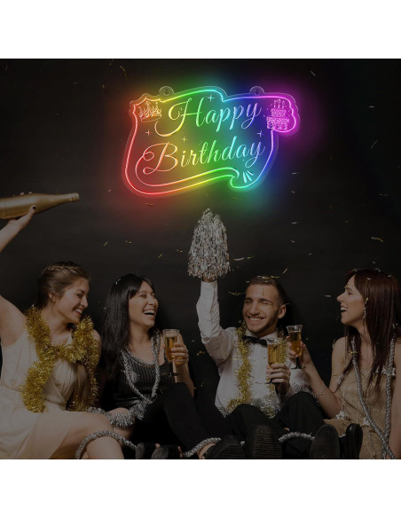 Letrero de Neón LED Feliz Cumpleaños MissAudrey 55x34 cm RGB