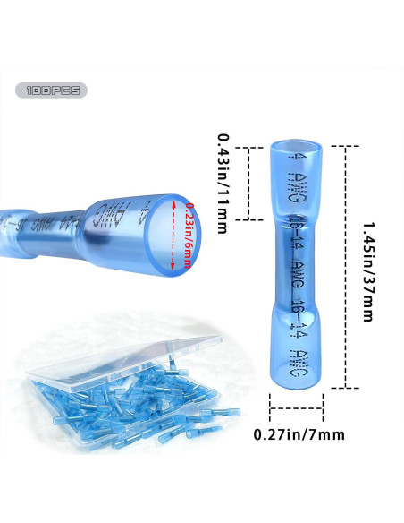 Conectores de Cable Termocontraíble 100Pcs Azul 16-14 AWG