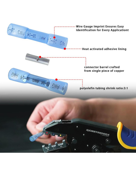 Conectores de Cable Termocontraíble 100Pcs Azul 16-14 AWG