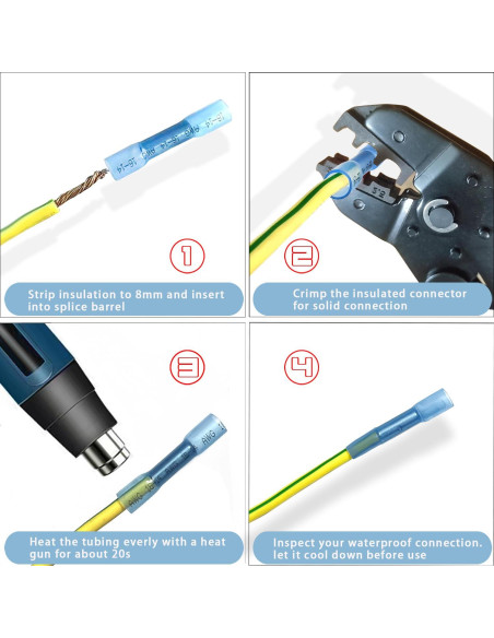 Conectores de Cable Termocontraíble 100Pcs Azul 16-14 AWG