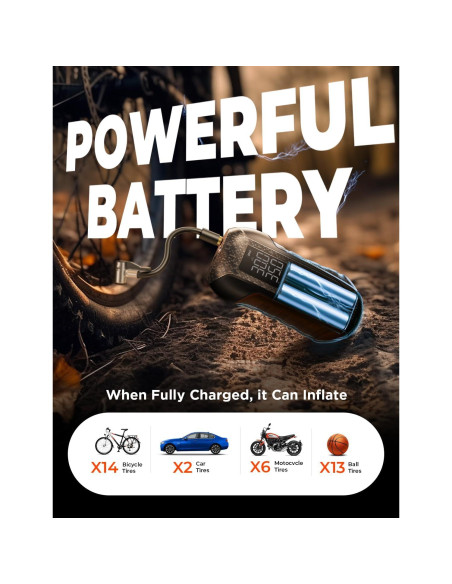 Bomba de Bicicleta Eléctrica LISEN 150 PSI Inalámbrica 0.54 kg