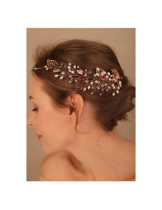 Diadema de Novia Denifery Hojas Doradas Oro Rosa 20cm