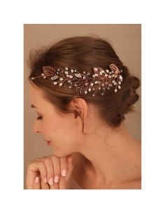 Diadema de Novia Denifery Hojas Doradas Oro Rosa 20cm 2