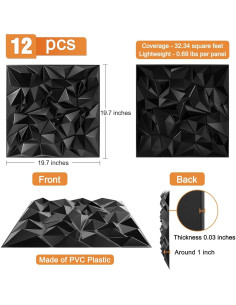 Paneles Difusores Acústicos TroyStudio 50x50cm 12 Pcs PVC Negro 2
