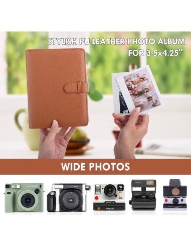 Álbum de Fotos Vintage HIYQIN 80 Bolsillos Cuero PU Marrón