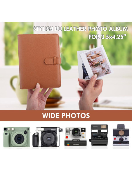 Álbum de Fotos Vintage HIYQIN 80 Bolsillos Cuero PU Marrón