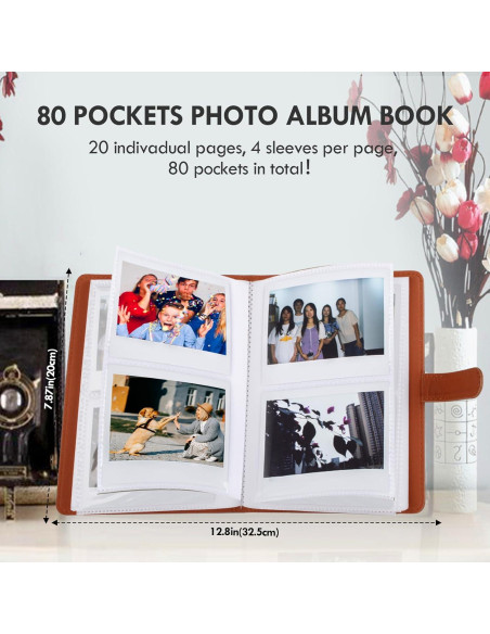 Álbum de Fotos Vintage HIYQIN 80 Bolsillos Cuero PU Marrón