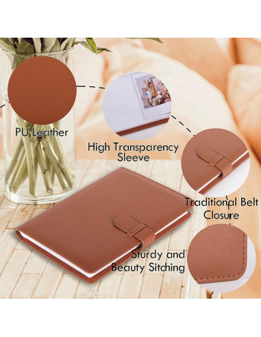 Álbum de Fotos Vintage HIYQIN 80 Bolsillos Cuero PU Marrón