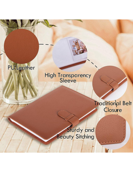 Álbum de Fotos Vintage HIYQIN 80 Bolsillos Cuero PU Marrón