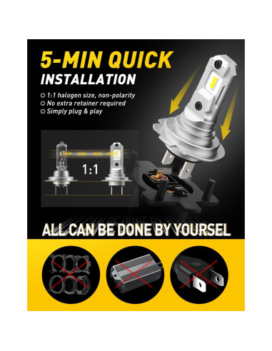 Bombillas LED H7 AUXITO 6500K Ultra Brillantes - Paquete de 2