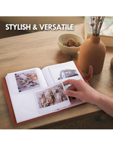 Álbum de Fotos Vintage HIYQIN 80 Bolsillos Cuero PU Marrón