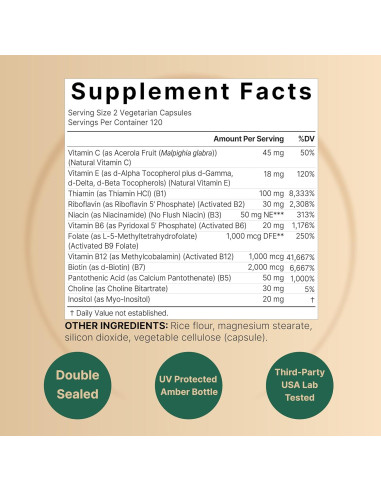 Vitaminas B Complejo Metiladas NatureBell 240 Cápsulas Veg.