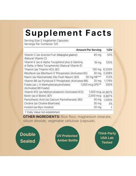 Vitaminas B Complejo Metiladas NatureBell 240 Cápsulas Veg.