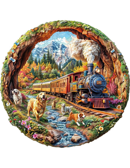 Rompecabezas de Madera KAAYEE 3D Perros y Trenes 100 Piezas