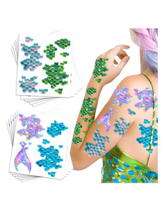 Calcomanías Temporales de Escamas de Sirena Tyndallrays - 12 Hojas