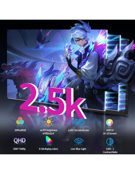 Monitor Portátil StarXnDa 14" 2560x1600p 144Hz USB-C HDMI Monitor Portátil StarXnDa 14" 2560x1600p 144Hz USB-C HDMI