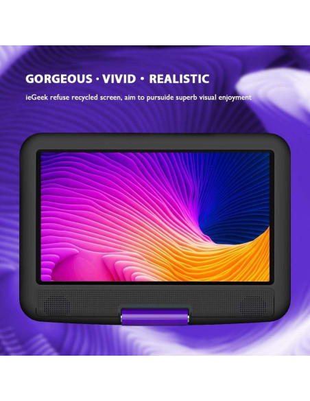Reproductor de DVD Portátil ieGeek IK-902 9.5" para Niños - Púrpura