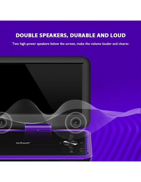 Reproductor de DVD Portátil ieGeek IK-902 9.5" para Niños - Púrpura