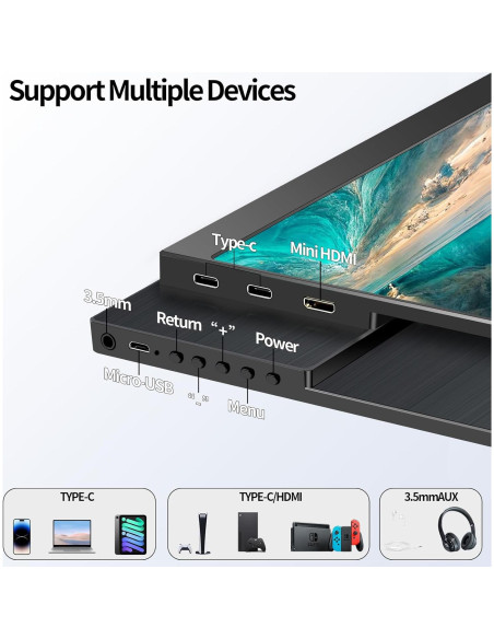 Monitor Portátil StarXnDa 14" 2560x1600p 144Hz USB-C HDMI Monitor Portátil StarXnDa 14" 2560x1600p 144Hz USB-C HDMI
