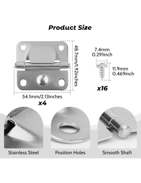 Bisagras de Enfriador Omoojee 4PCS Acero Inoxidable 5.08x5.4cm