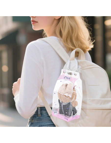 Funda Protectora Colgante Rosa PVC para Muñecas Labubu 21.96x16cm