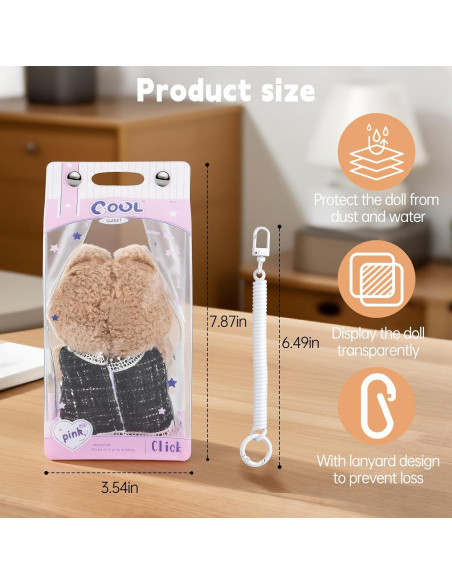 Funda Protectora Colgante Rosa PVC para Muñecas Labubu 21.96x16cm