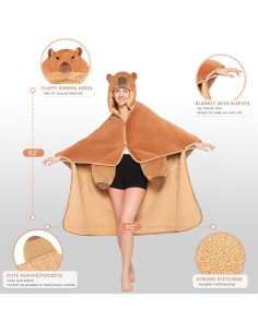 Manta con Capucha de Capibara CozziPals 152x132cm Suave y Cálida 2