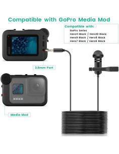 Micrófono Lavalier Weishan 1.5m para GoPro HERO11/10/9 2