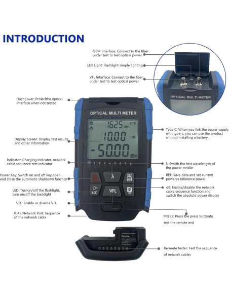 Probador de Cable de Fibra Óptica 5-en-1 Groword - Medidor Portátil