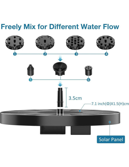 Bomba de Fuente Solar AISITIN 3.5W con 6 Boquillas
