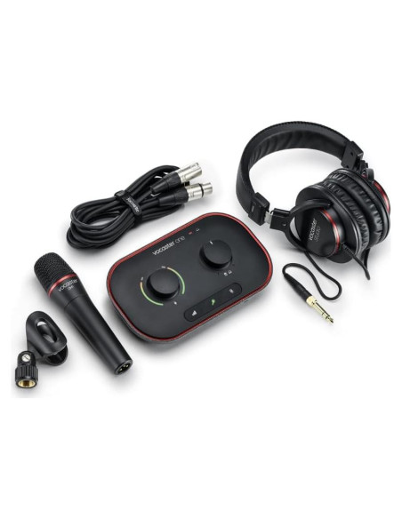 Focusrite Vocaster One Studio - Interfaz de Podcasting con Micrófono DM1 y Auriculares HP60v