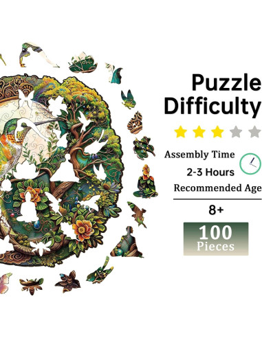 Rompecabezas de Madera Jigfoxy Colibrí Yin Yang 100 Piezas