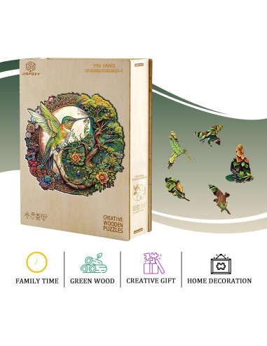 Rompecabezas de Madera Jigfoxy Colibrí Yin Yang 100 Piezas