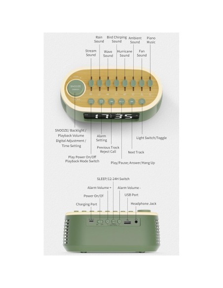 Altavoz Bluetooth CYBORIS T203 con Reloj Despertador y Luz RGB
