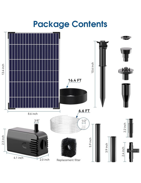 Bomba de Agua Solar Antfraer 12W 605L/h Ajustable para Jardín