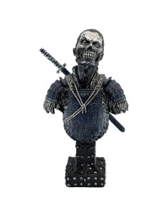 Estatua Busto Zombie Samurai Japonés LOOYAR 34cm Resina Azul