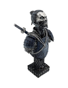 Estatua Busto Zombie Samurai Japonés LOOYAR 34cm Resina Azul 2