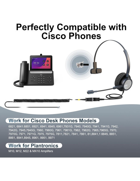 Auricular de Teléfono Emaiker Un Oído con Cable RJ9 para Cisco