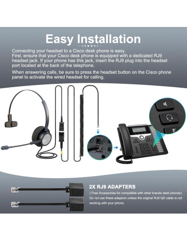 Auricular de Teléfono Emaiker Un Oído con Cable RJ9 para Cisco