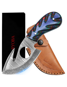 Cuchillo de Damasco RYOBA 16.5 cm con Funda de Cuero