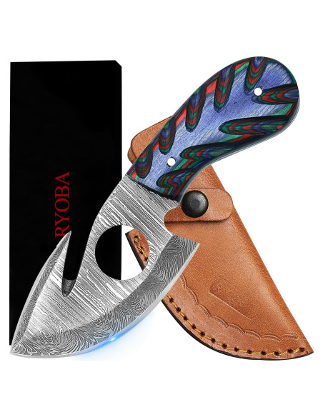 Cuchillo de Damasco RYOBA 16.5 cm con Funda de Cuero