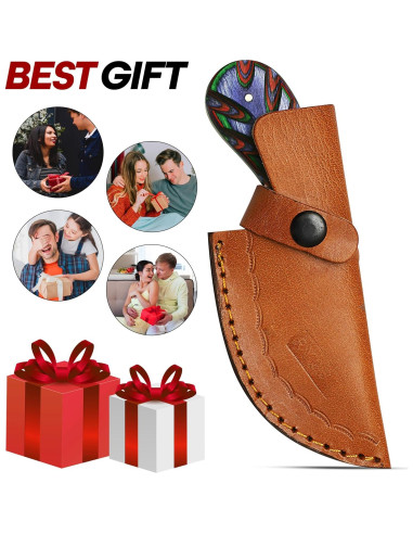 Cuchillo de Damasco RYOBA 16.5 cm con Funda de Cuero