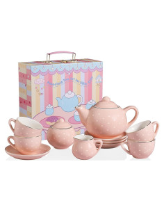 Juego de té de porcelana Sweejar para niñas - 10 piezas rosa