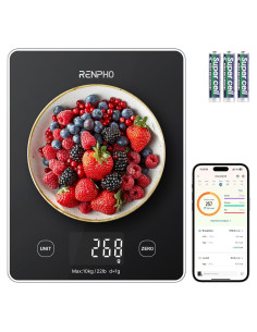 Báscula Digital de Cocina RENPHO 10kg, Vidrio Negro, Nutricional
