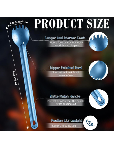 4 Sporks de Titanio Kritkin con Mango Largo 22 cm Azul