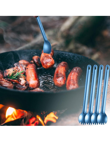 4 Sporks de Titanio Kritkin con Mango Largo 22 cm Azul